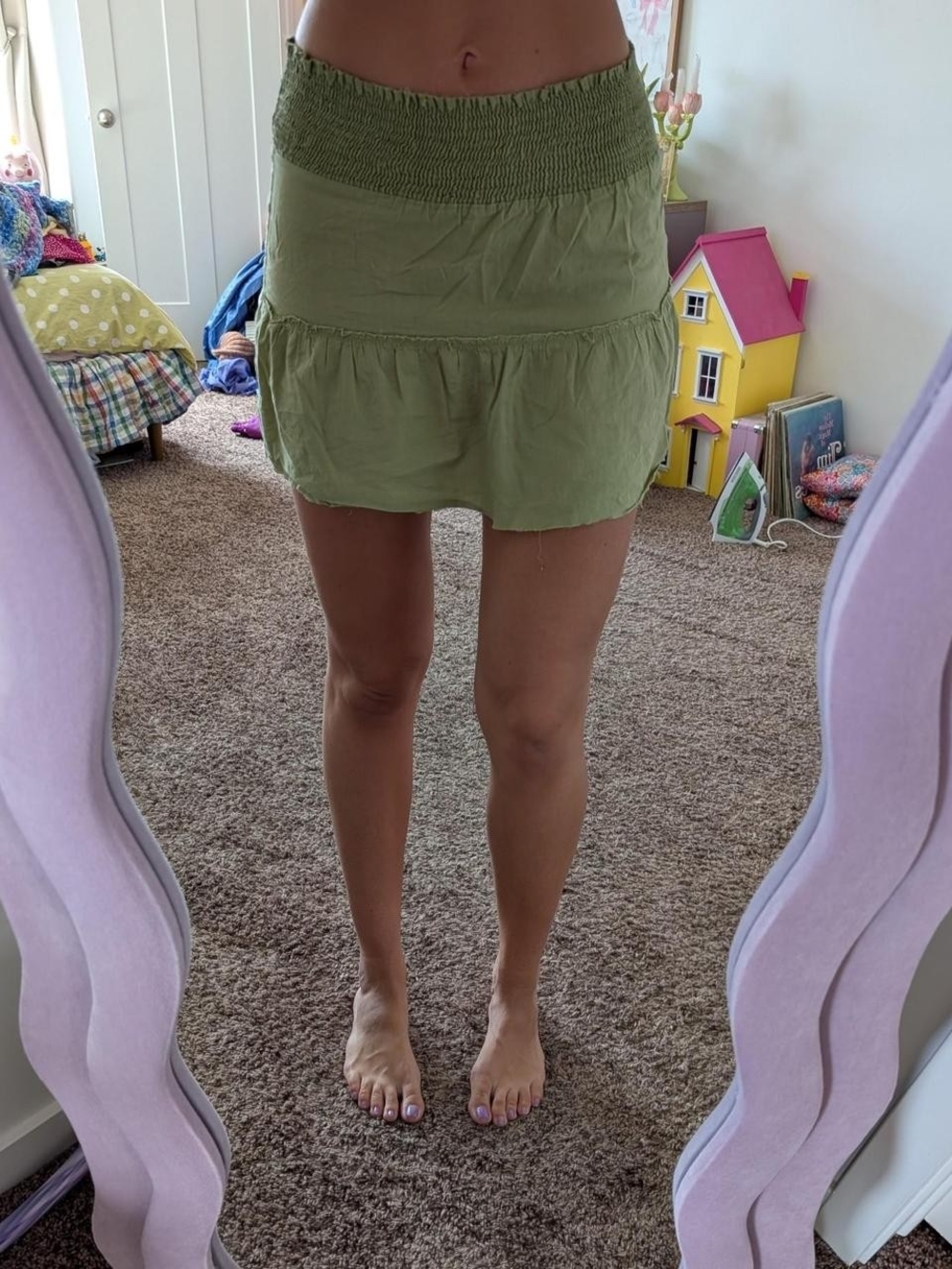 Olive Green Smocked Mini Skirt Size Medium